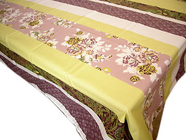 French coated tablecloth (flowers. taupe × tilleul) - Click Image to Close